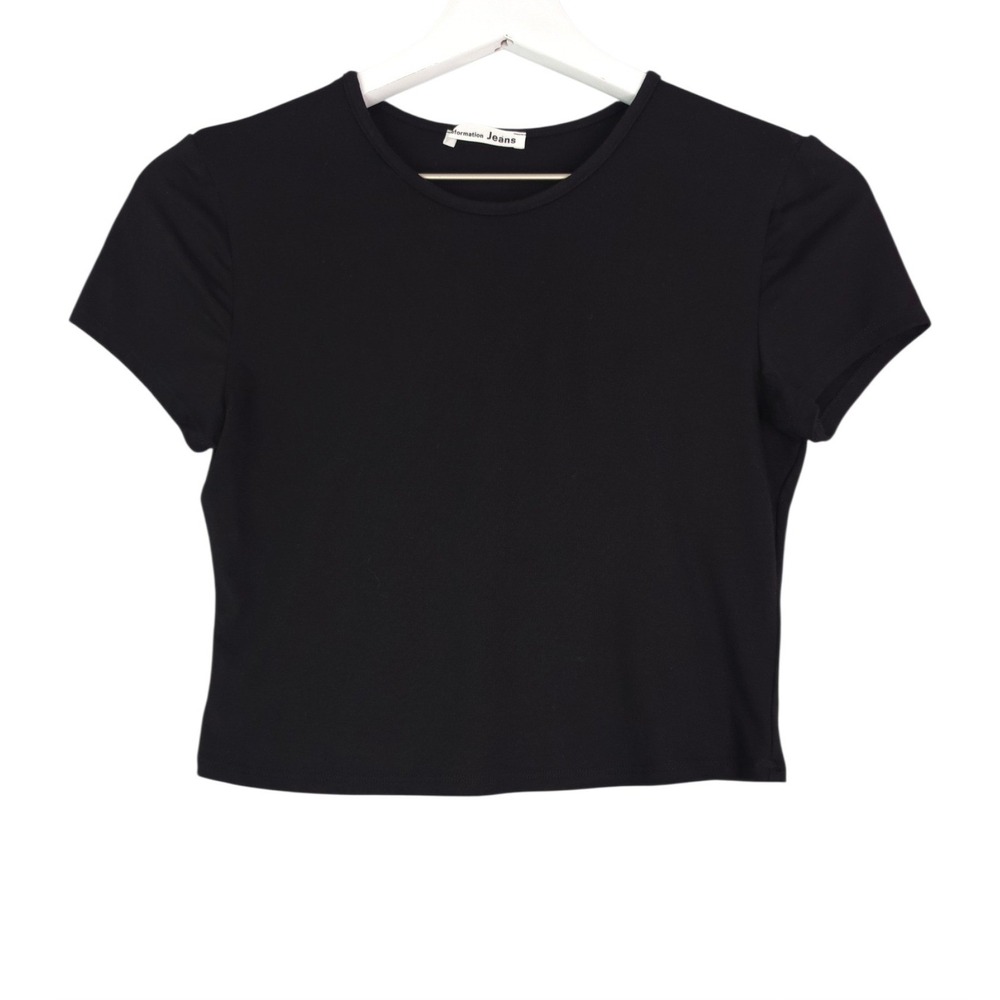 Reformation Jeans Crop Baby Tee Women Size M Black Short Sleeve